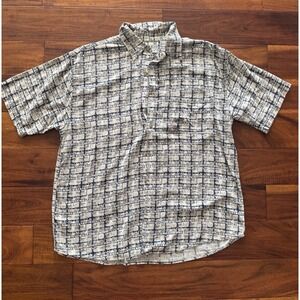 Summa Silk Men's Large Multicolor Silk Short Sleeve Button Down Vintage